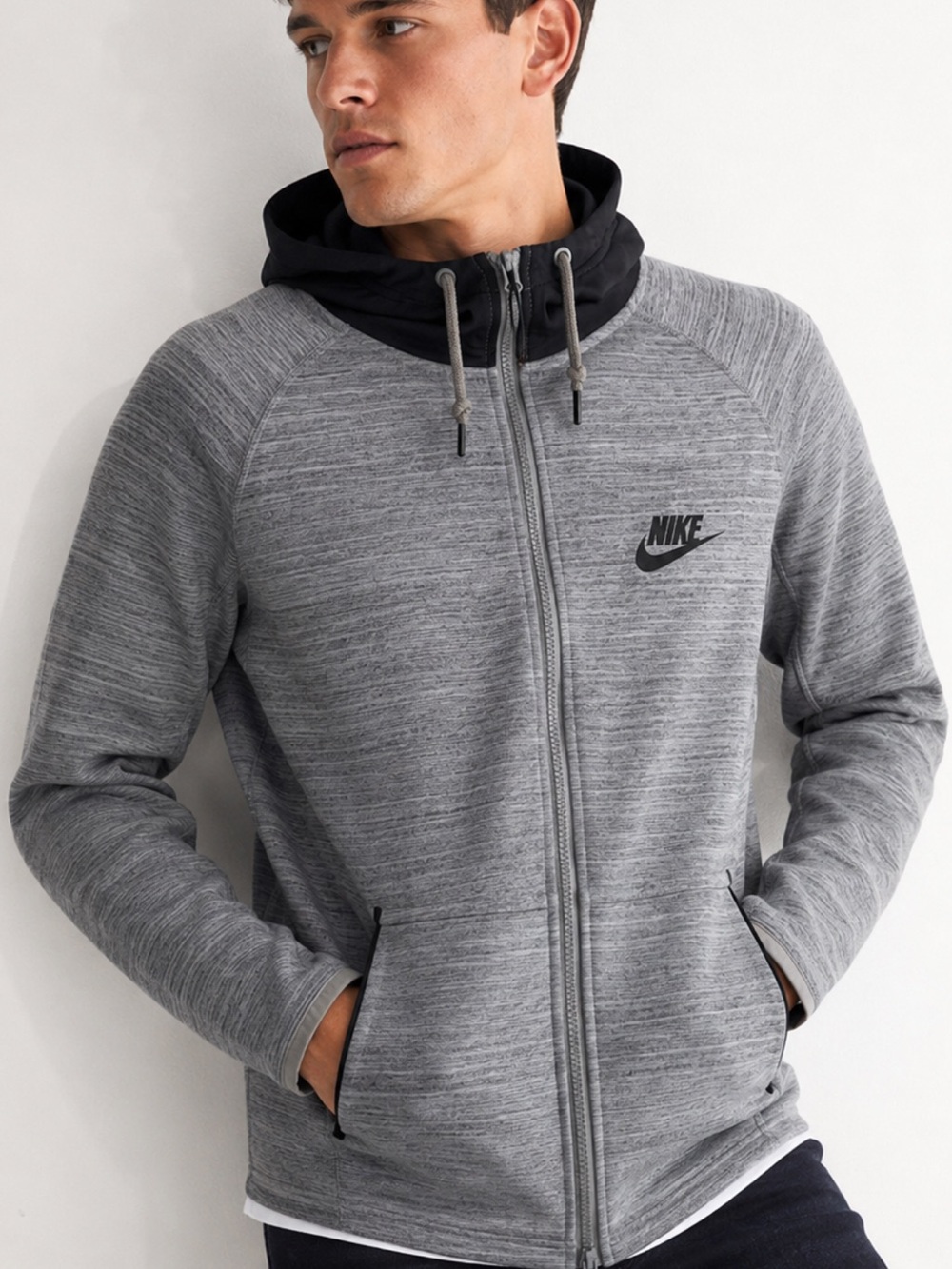 Nike Sportswear Full Zip Hoodie Gray Black Men’s Large L Two-Way Zip Jacket